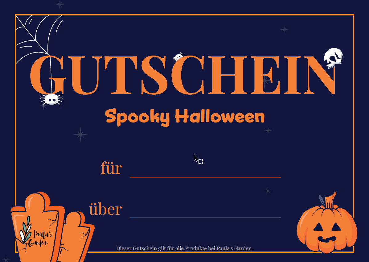 Halloween-Gutschein-Gestaltung für Paula's Garden